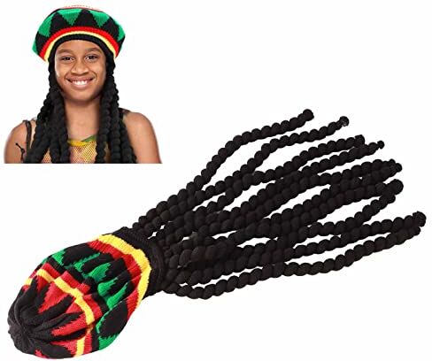 Gientan Parrucca Cappello Dreadlock Rasta, Cappello Berretto con Parrucca Lunga Nera Dreadlocks Per Estate Inverno Festa di Halloween Unisex