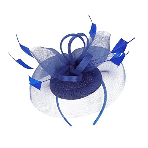 Yinguo Fascia per capelli in metallo 2023 Fascinator Hat Flower Feather Mesh Tea Party Hairband per donne (b-BU1, taglia unica)