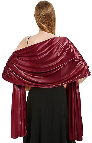 Vijamiy Stola Donna Cerimonia Raso Chiffon,Elegante Cerimonia Scialle Oro Argento Colorato Da Sera Utilizzare Per Matrimonio,Festa,Matrimonio,Regalo(Rosso)