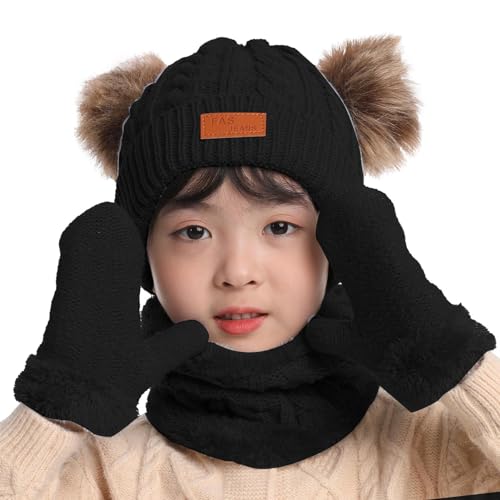 Hudhowks Cappello Guanti Scaldacollo per bambini, Completo sciarpa invernale per bambini,Kit cappello invernale per ragazzi Set morbidi e traspiranti per la stagione fredda per il regalo di