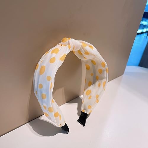 Generico Nuovo arrivo Bubble Color Polka Dot Chiffon Cotton Texture Kink Wide Hairpin Fashion Age Reduction Cute Hair Accessories, FD32S-Yellow