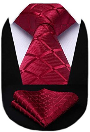 HISDERN Dai un'occhiata Cravatta da sposa Fazzoletto Cravatta da uomo & Pocket Square Set (Vino Rosso)