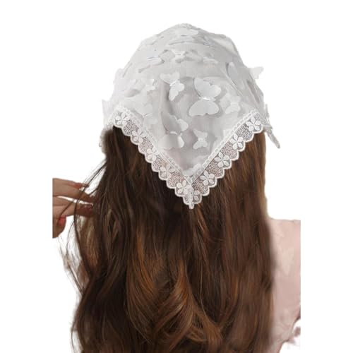 NANZU Fiore bianco pizzo 100% fatto a mano all'uncinetto capelli bandana sciarpa per capelli triangolo fasce uncinetto fascia per capelli fazzoletto per le donne ragazze