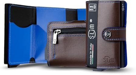 SLim Porta Carte di Credito Schermato Portafoglio Uomo Rfid Portatessere Anticlonazione Donna Portacarte Uomo (Testa di Moro e Blu, Con Zip)