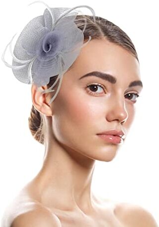 Yinguo Fascinators Cappelli per capelli da donna, per donne e ragazze, con scatola per pillole, per tè, cocktail, matrimoni, chiesa (grigio-3, taglia unica)