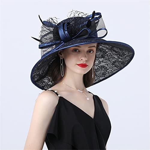 Youllyuu Cappello Derby Tea Party Wedding Organza Hat Donne Fascinator Con Pizzo Grande Fesa Larga Fedora