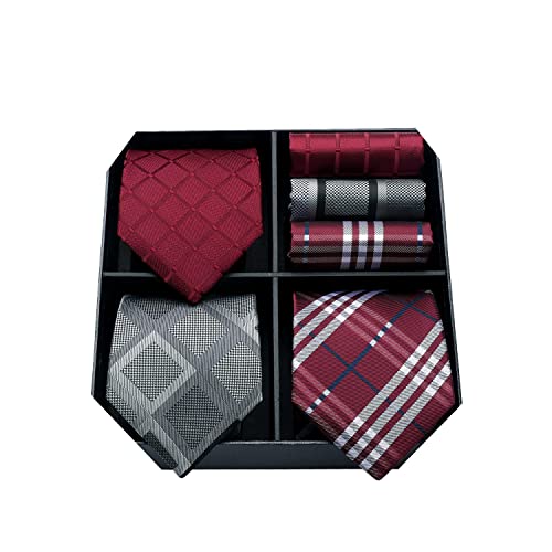HISDERN Lotto 3 PCS classico elegante cravatta di seta da uomo Set cravatta e tasca quadrata Set multiplo, TA-5S, Taglia unica…