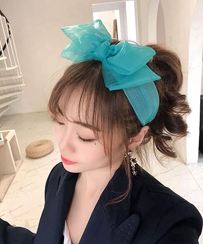 Generico Coreano originale Xiaoxiangfeng Fata Organza Macaron Tinta unita Bowknot Versatile Fascia Testa Gioielli, Blu