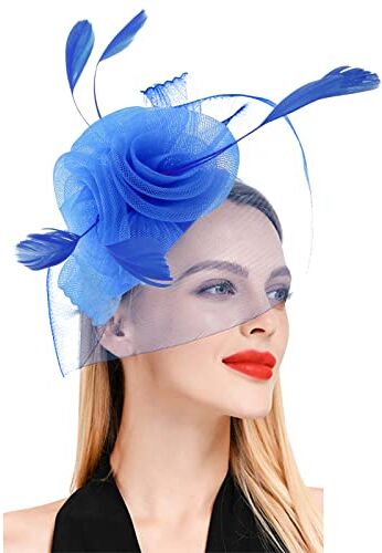 Yinguo Fascia per capelli da donna, cappello da donna, cappello da fiore, per tè, cocktail, matrimoni, chiesa (5 blu, taglia unica)