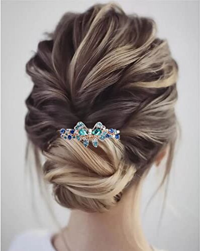 TseenYi Fiocco Cristallo Barrette Clip Strass Matrimonio Capelli Clip Barrette Bling Nuziale Crystal Hairclip Decorativo Copricapi Oro Fiore Gioielli Cristallo Capelli Donne Ragazze(cristallo Blu)