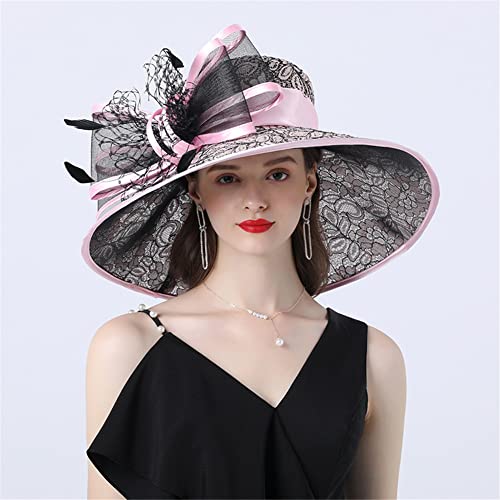 Youllyuu Cappello Derby Tea Party Wedding Organza Hat Donne Fascinator Con Pizzo Grande Fesa Larga Fedora