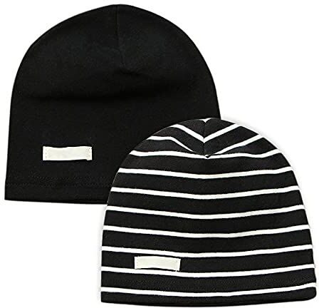 LACOFIA Berretto Beanie Neonato Cappello a Maglia da Bambino Cotone Striscia Grigio Scuro Nero 7-24 Mesi