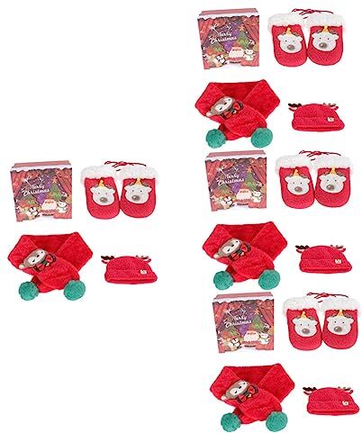 SOIMISS 4 Set Cappello Guanti Sciarpa Cappelli Invernali Lavorati a Maglia Vestito Natalizio Per Bambini Sotto La Decorazione Dell'albero Di Natale Neonato Foto Stufa Miscela Di Cotone