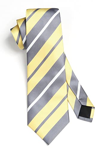 HISDERN Uomo Cravatta da Nozze Business Cravatte e Fazzoletto Giallo/Grigio