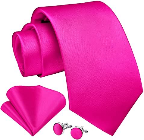 Enlision Cravatta Fucsia Cravatta Uomo Elegante Set Cravatta e Fazzoletto Gemelli Cravatta e Pochette Tinta Unita Rosa Cravatta Matrimonio Festa