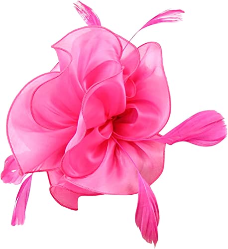 DNCG Cappello Fascinators for Donne Tea Party Fascia for Capelli Derby Matrimonio Fiore Fiore Rosso Fermacapelli Cappello Fantasia Foulard (Color : Hot Pink, Size : One Size)