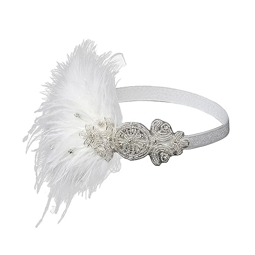 Ipetboom 1Pc White Feather Headband Roaring 20S Headband Vintage Headdress Party Headband Native American Headband Decorative Headdress 20S Flapper Headpiece Tassel Miss Plug Board