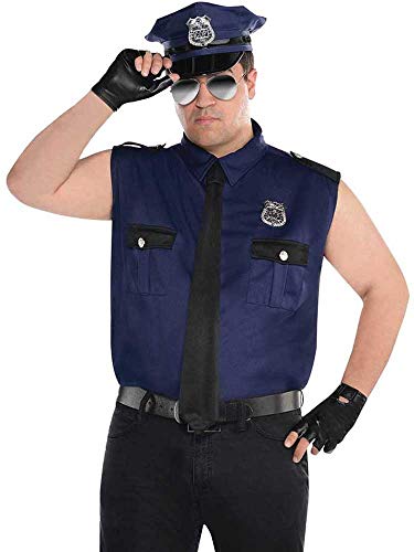 amscan Cop with Gloves And Hat for Adults-Size PC Blue Muscle-Costume da Poliziotto con Guanti e Cappello per Adulti, Taglia XL, 1 Pezzo, Colore Blu,