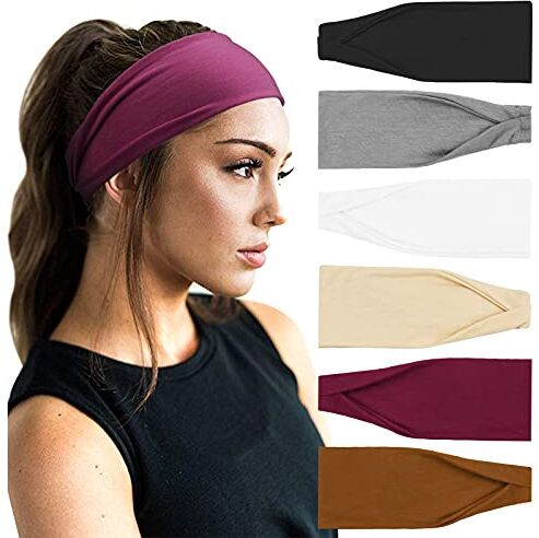 DRESHOW 6 Pezzi Fasce per Capelli Yoga In Esecuzione Elastico Cerchietti Turbante Fascia Accessori Cerchietti per Donna Ragazze