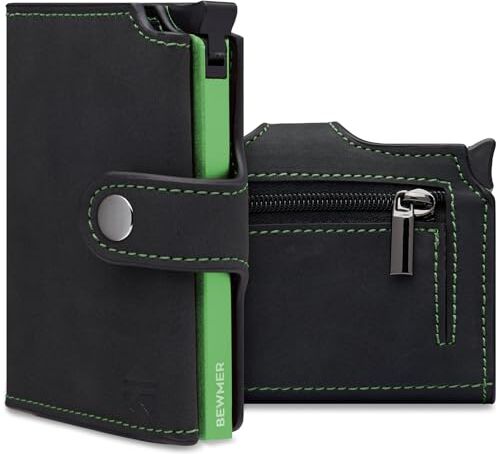 BEWMER Porta Carte di Credito 2   Portafoglio Slim da Uomo e Donna con Rfid Protection Anticlonazione   Porta Tessere e Soldi con Portamonete (Nero Verde Pastello)