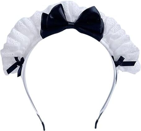 Generic Lolita Cerchietto per capelli con lacci pieghettati, da donna, elegante, a forma di fiocco, per servizi fotografici, accessori per capelli di Halloween (nero)