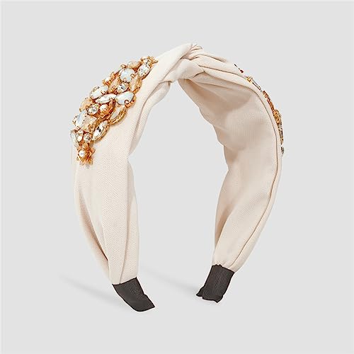 Youllyuu Moda strass fiore perla fascia ampia lato superiore nodo solido fascia per capelli turbante accessori per capelli per le donne beige