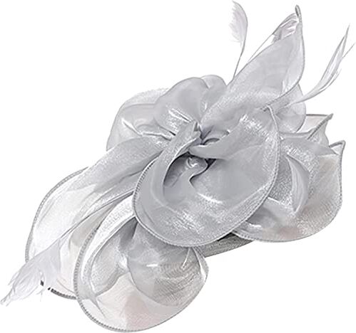 DNCG Cappello Fascinators for Donne Tea Party Fascia for Capelli Derby Matrimonio Fiore Fiore Rosso Fermacapelli Cappello Fantasia Foulard (Color : Gray, Size : One Size)