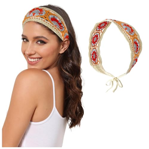 Generic Fasce per capelli da donna in maglia foulard bianco margherita copricapo bandana per capelli vintage hippie fascia cravatta testa fazzoletto boho accessori per capelli lunghi