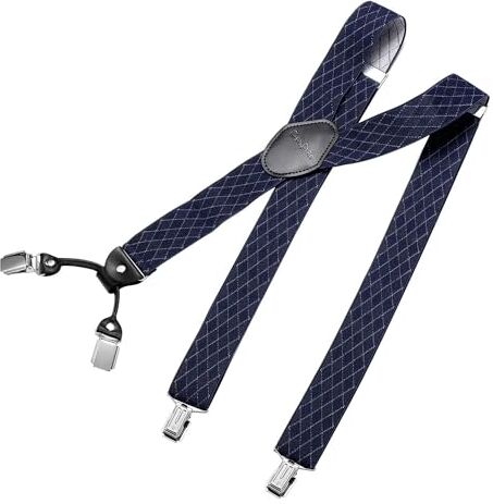 DonDon Bretelle uomo eleganti Bretelle uomo lavoro extra forte clip larghe 3,5 cm Rombo blu