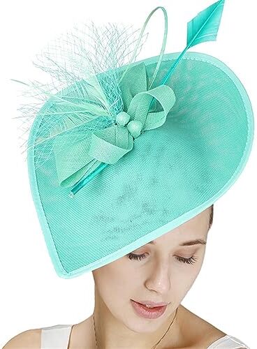 GIBZ Fascinator per Capelli Tesa Larga da Donna Elegante Fascia Tea Party Cappello con Copricapo da Sposa in Piuma a Rete, Verde