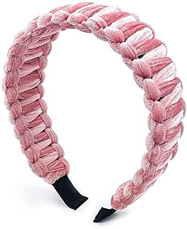 Duories Fascia larga in velluto, intrecciata a mano, antiscivolo, larghezza 5 cm, in tessuto, per donne e ragazze, per l'uso quotidiano o per feste, rosa