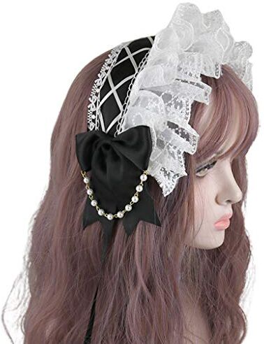 Generic Cameriera Cosplay Fascia Lolita Pizzo Increspato Copricapo Nastro Bowknot Catena di Perle Fascia per Capelli Cosplay Partito Accessori Per Capelli