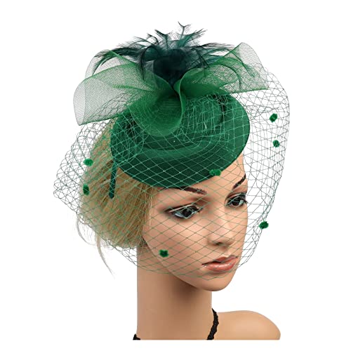 MAYNUO Fascia for capelli Fascinators, cappello da tè for donna, Kentucky Derby, piume da sposa, fiore, accessori for fermagli for capelli, decorazioni in filato for cappelli (Color : Green, Size : 1)