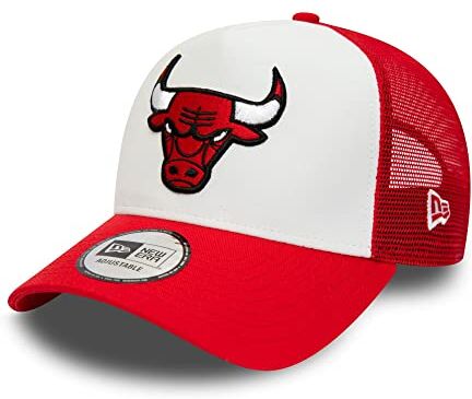 New Era Kappe Hut Chicago Bulls Fanartikel gebogener Schirm verstellbar Weiß Rot A-Frame One-Size