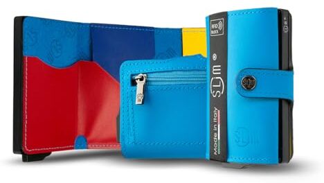 SLim Porta Carte di Credito Schermato Portafoglio Uomo Rfid Portatessere Anticlonazione Donna Portacarte Uomo (Azzurro Multicolor, Con Zip)