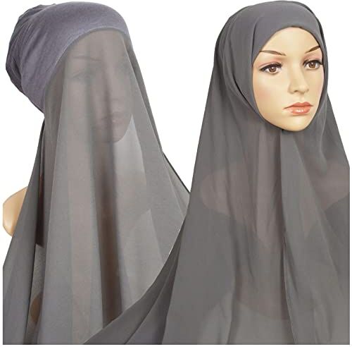 Generic Donne Casual Tinta unita Multicolore Hijab Fasciatura Cap Musulmano Hijab Fascia per capelli Wrap (Grigio Scuro # 4, Taglia unica)