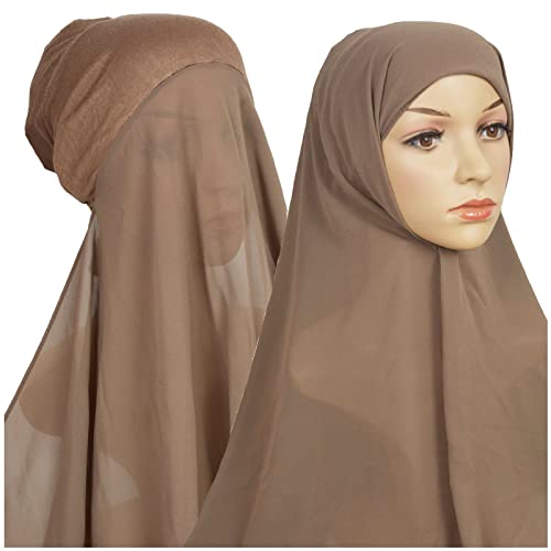 Generic Donne Casual Tinta unita Multicolor Hijab Fasciatura Cap Musulmano Hijab Capelli Fasce Della Testa (Khaki-d, Taglia unica)