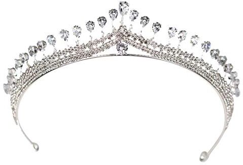 Generic Affascinante copricapo da sposa con zirconi d'argento, corona, abito da sposa da sposa, copricapo, cerchietto per capelli