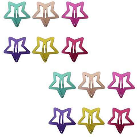 Generic 12 Pz Stella Capelli Clip 6 Colori Antiscivolo Metallo Snap Barrettes per Bambino Ragazza Capretto Donna Accessori Per Capelli