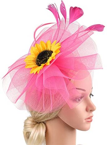 Youllyuu Copricapo da sposa con girasole piumato copricapo cappello floreale palla cocktail fascia nuziale