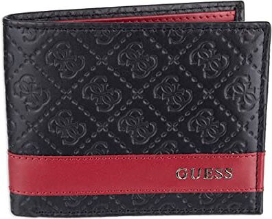 Guess Portafoglio in pelle da uomo, Sottile, Bifold, Mesa Id nero/rosso. (Multicolore)