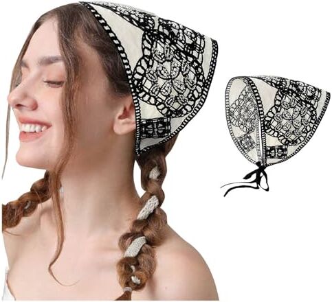 Generic Fasce per capelli da donna in maglia foulard bianco margherita copricapo bandana per capelli vintage hippie fascia cravatta testa fazzoletto boho accessori per capelli lunghi