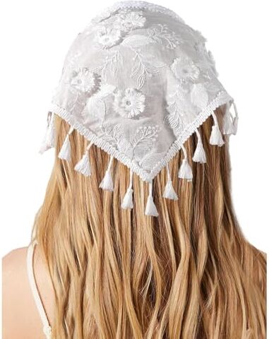 NANZU Fiore bianco pizzo 100% fatto a mano all'uncinetto capelli bandana sciarpa per capelli triangolo fasce uncinetto fascia per capelli fazzoletto per le donne ragazze