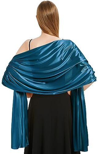 Vijamiy Stola Donna Cerimonia Raso Chiffon,Elegante Cerimonia Scialle Oro Argento Colorato Da Sera Utilizzare Per Matrimonio,Festa,Matrimonio,Regalo(Ciano)