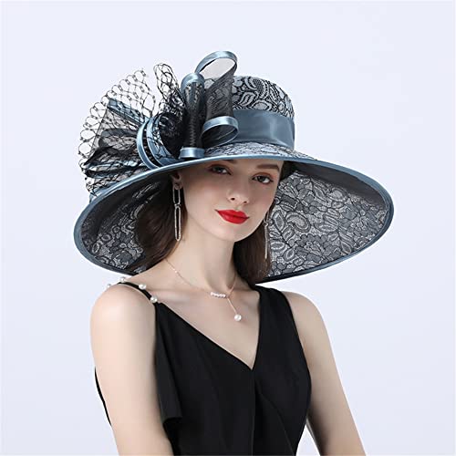 Youllyuu Cappello Derby Tea Party Wedding Organza Hat Donne Fascinator Con Pizzo Grande Fesa Larga Fedora