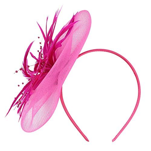 KEERADS Piume Grande Fiore Fascia Festa Ragazze Donne Fascino Cappelli Cravatta Rosa E Grigio (Rosa Pink, One Size)