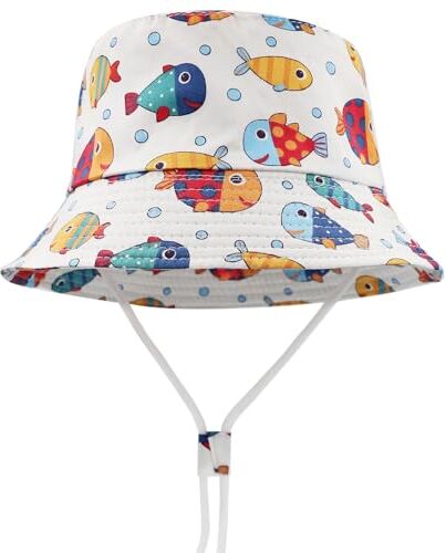 FenFang Cappello da Sole Bambino Bambina a Tesa Larga, Berretto Pescatore Neonato Estivo, Cotone Bucket Hat, Fisherman cap da Cartone Dinosauro Spiaggia 1 2 3 4-8 Anni (4-8 Anni, Giallo)