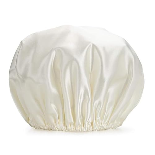 HIFFEY Cuffia da doccia da donna Cuffia da bagno in raso multicolore Cuffia for capelli a cuffia tinta unita Cappello copricapo for notte a doppio strato (Color : Beige, Size : Free size)