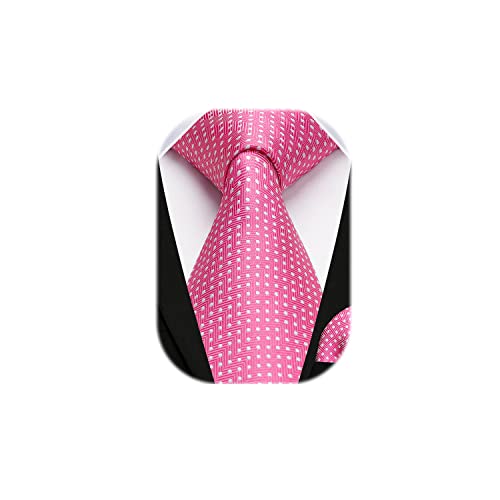HISDERN Cravatta Rosa Uomo Elegante a Pois Cravatte e Fazzoletto da Matrimonio Set Cravatta e Pochette da Business