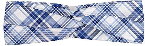 ABAKUHAUS Navy Plaid Fascia per Capelli, Righe diagonali di moda, Elastico e Morbido per lo Sport e l'Uso Quotidiano per Donna, Azure Blue Sky Blue